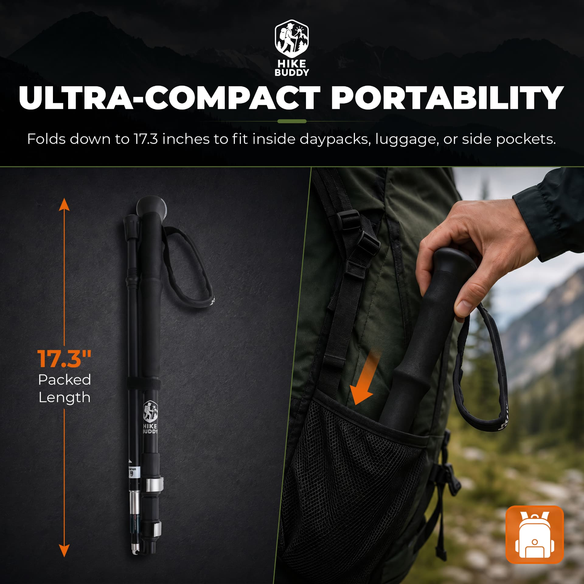 Ultra-compact portability — poles fold to 17.3 inches